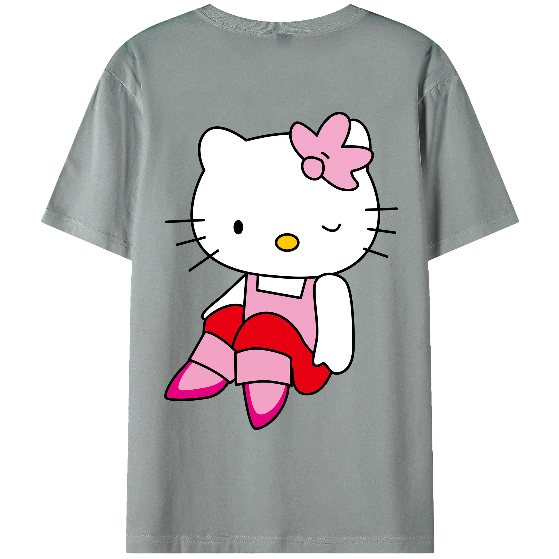 （画像用） Hello Kitty ハローキティ 綿100％ メンズ半袖Tシャツ（バックプリント） 通気性